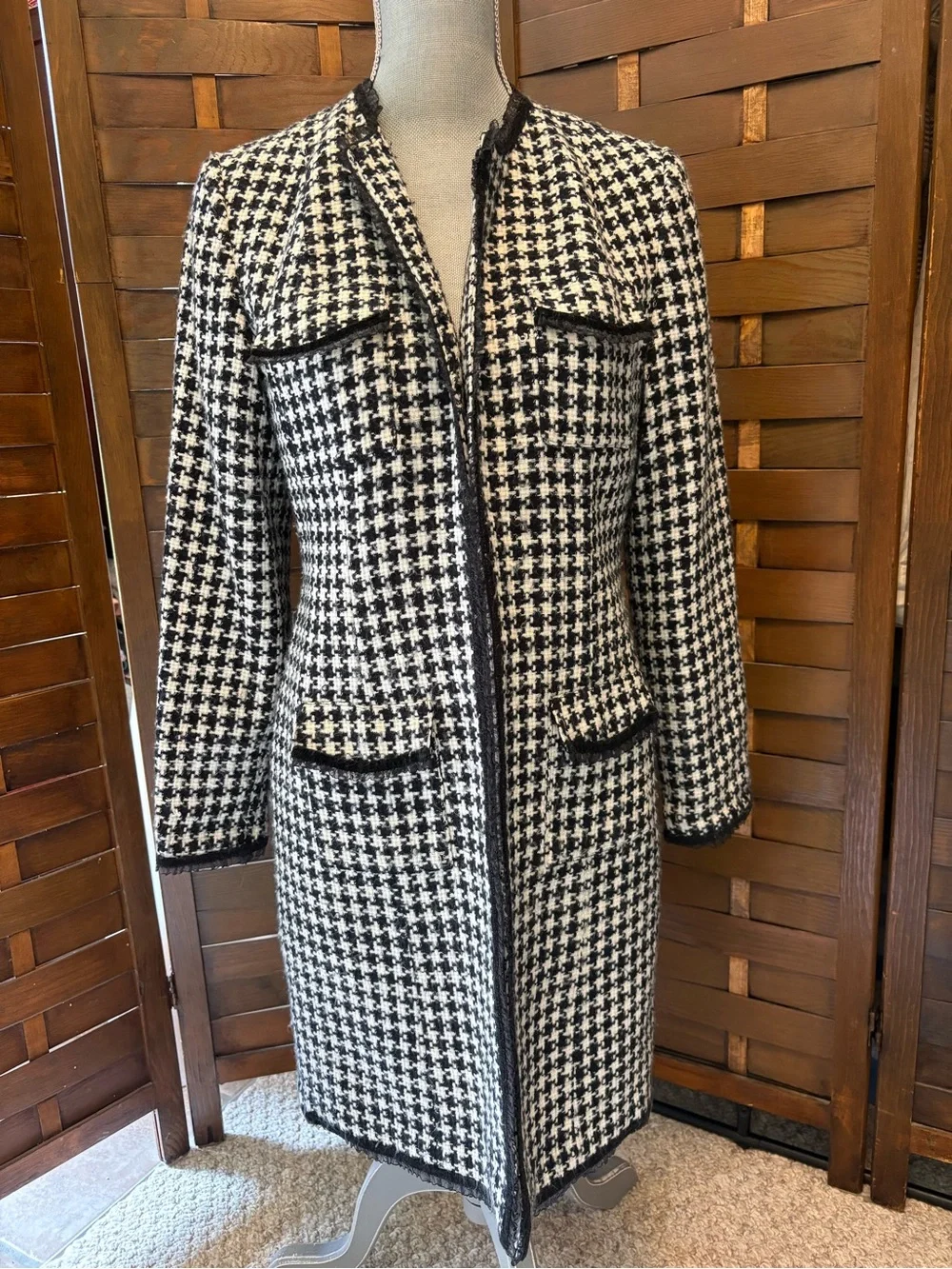 Vintage Spenser Jeremy argyle wool Black & White Houndstooth Long Coat